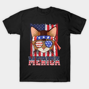 4th Of July Merica Cat Patriotic American Flag Gift Cats T-Shirt